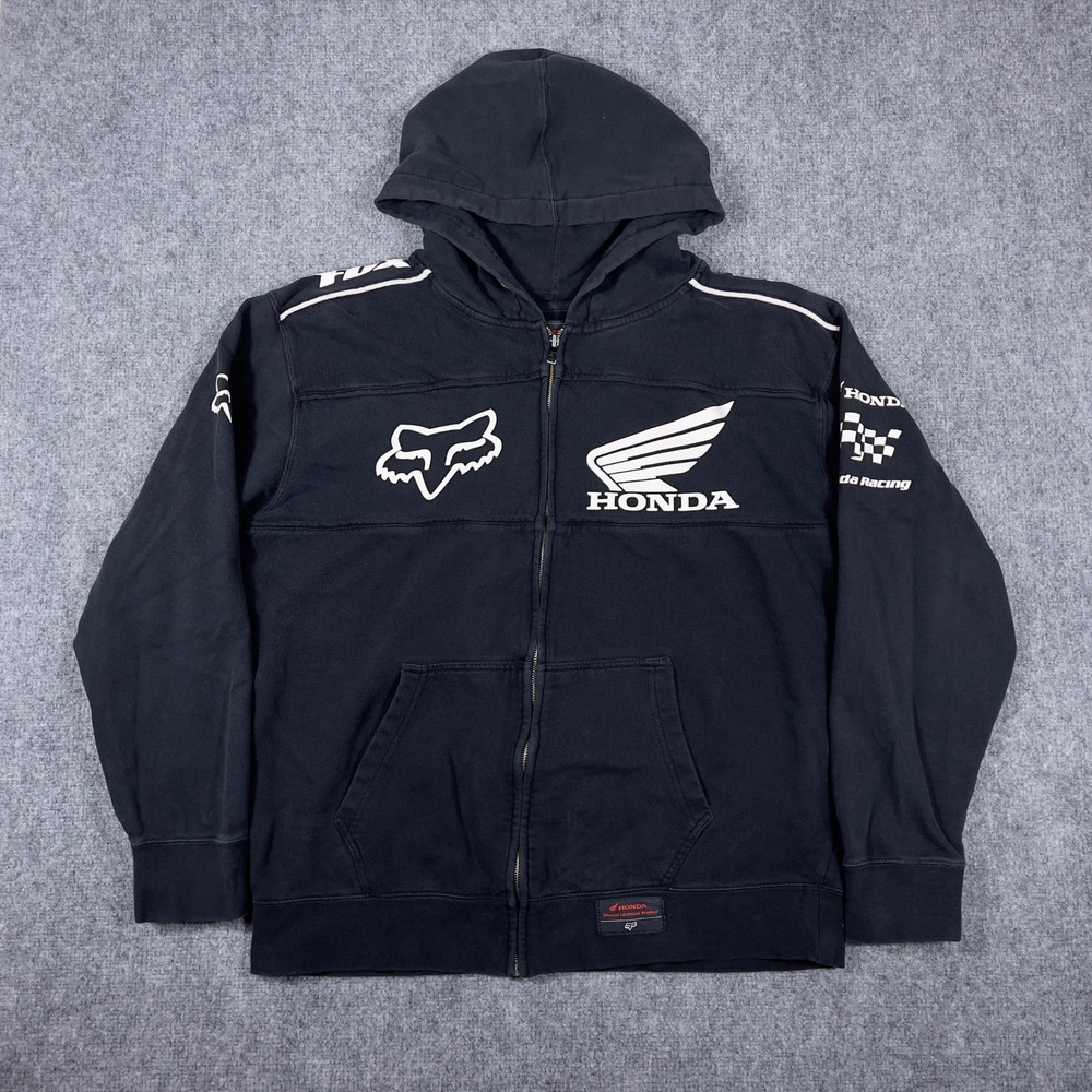 Fox Racing Honda Zip Up Hoodie Mens XL Black Racing Graphic Sweatshirt